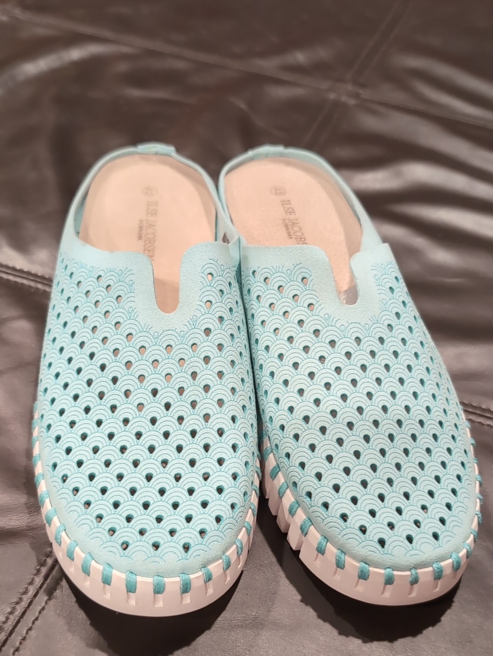 Ilse Jacobsen Light Blue Perforated Slip-On Clogs
